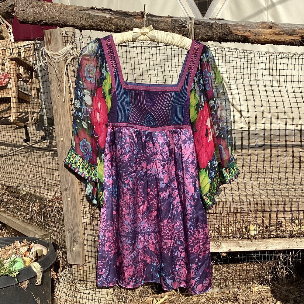 Rare NWT Custo Barcelona Silk Mini Dress Sz S Floral Hippie Festival Boho Summer